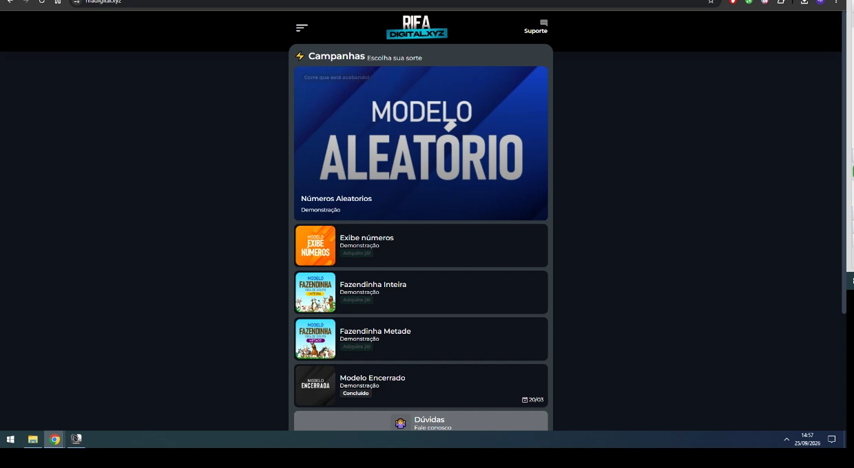 Plataforma RifaDigital em funcionamento